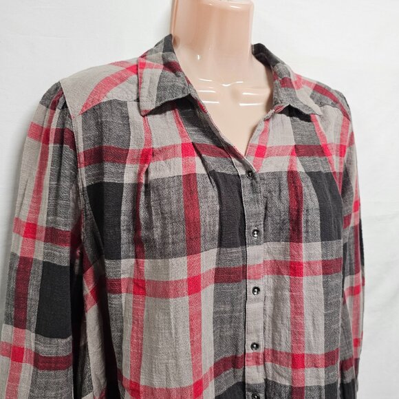 Free People Peppy Plaid Boho Top Oversized Shirt Women Size S Cotton - Picture 3 of 12